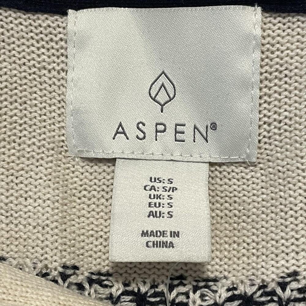 Aspen Sweater Mens Small White Navy Half Zip Pullover Snowflake Fair Isle Winter - Picture 6 of 15